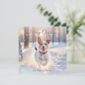 可愛いジャックラッセルドウウィンタースノークリスマス シーズンカード (スタンド正面)