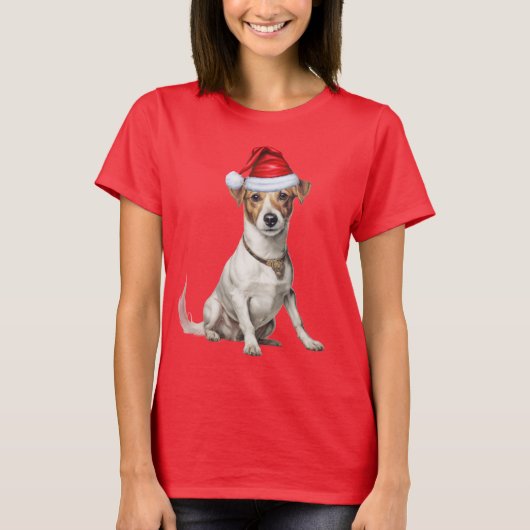 可愛いジャック・ラッセル犬の愛するクリスマスおもしろいクリスマス Tシャツ (正面)