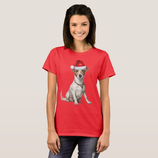 可愛いジャック・ラッセル犬の愛するクリスマスおもしろいクリスマス Tシャツ (正面フル)