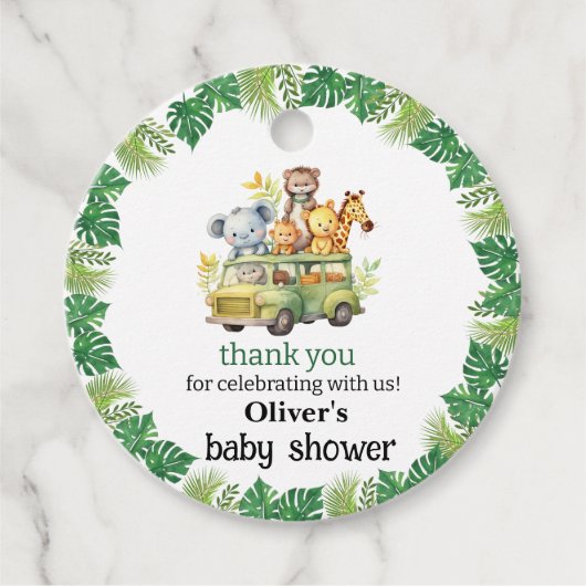 可愛いジャングルのサファリアニマルベビーシャワー フェイバータグ (正面)