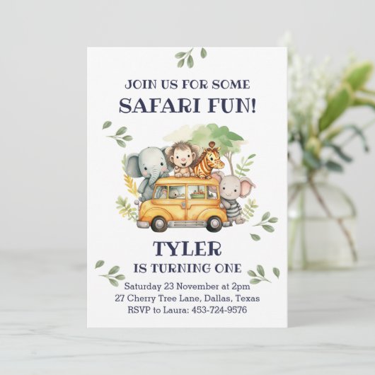 可愛いジャングルアニマルサファリ1日パーティー 招待状 (スタンド正面)