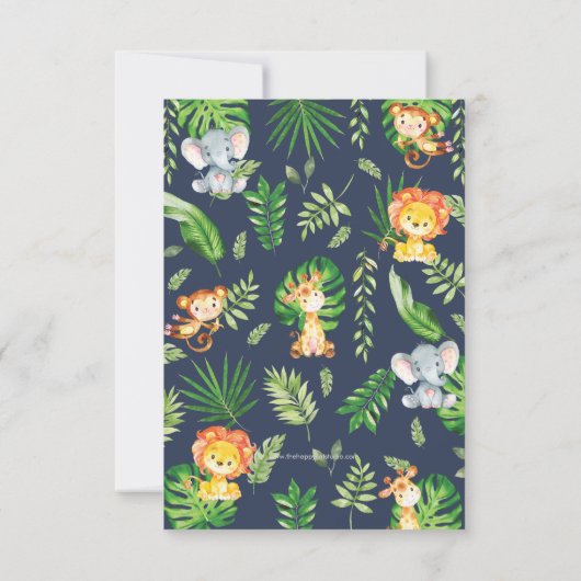 可愛いジャングルアニマルズサファリ1日パーティー サンキューカード (裏面)