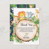 可愛いジャングルアニマルズサファリ1日パーティー サンキューカード (正面/裏面)