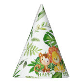 可愛いジャングルアニマルズサファリ1歳の誕生日の緑 パーティーハット (左)