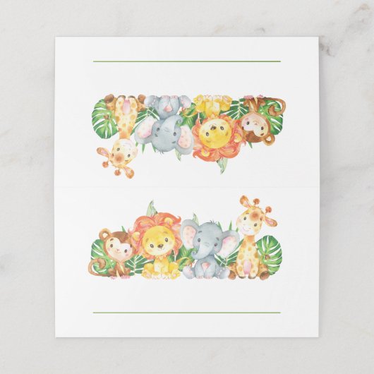 可愛いジャングルアニマルズサファリ1歳の誕生日の緑 プレイスカード (外部開封)