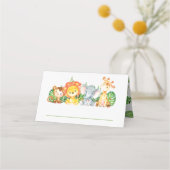 可愛いジャングルアニマルズサファリ1歳の誕生日の緑 プレイスカード (正面)