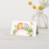 可愛いジャングルアニマルズサファリ1歳の誕生日の緑 プレイスカード (正面)