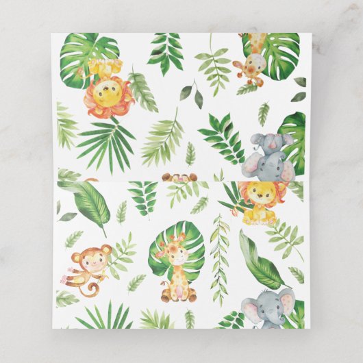 可愛いジャングルアニマルズサファリ1歳の誕生日の緑 プレイスカード (内部開封)