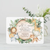 可愛いジャングルアニマルワイルドワンバースデーパーティー 招待状 (スタンド正面)