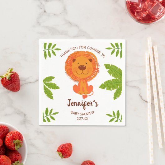 可愛いジャングルサファリオンベビーシャワー スタンダードカクテルナプキン (インサイチュ)