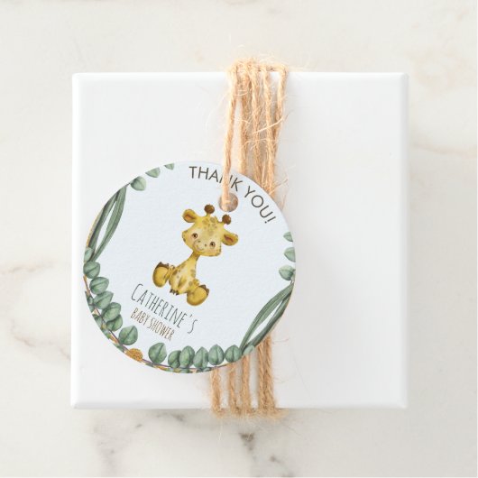 可愛いジャングルサファリキリン赤ちゃんシャワーありがとう フェイバータグ (インサイチュ)