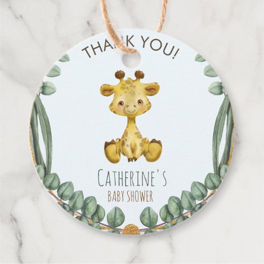 可愛いジャングルサファリキリン赤ちゃんシャワーありがとう フェイバータグ (正面)