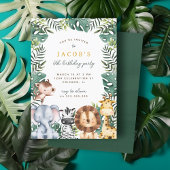可愛いジャングルサファリ動物の男の子の誕生日パーティー 招待状