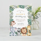 可愛いジャングルサファリ動物の男の子の誕生日パーティー 招待状 (スタンド正面)