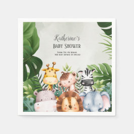 可愛いジャングルサファリ動物シール スタンダードカクテルナプキン