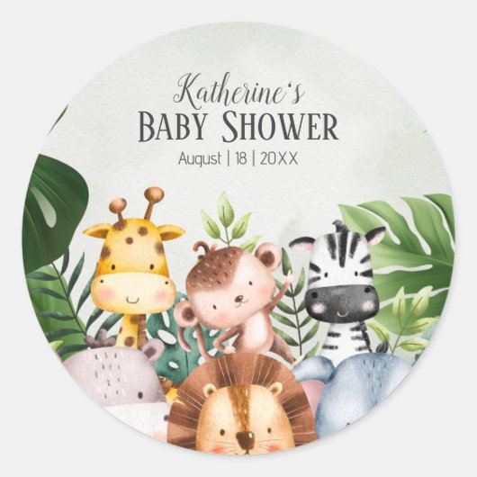 可愛いジャングルサファリ動物シール ラウンドシール (正面)