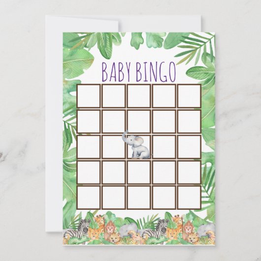 可愛いジャングルサファリ動物ベビーシャワーベビービンゴ 招待状 (正面)