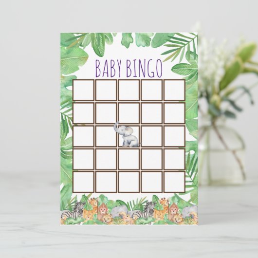 可愛いジャングルサファリ動物ベビーシャワーベビービンゴ 招待状 (スタンド正面)