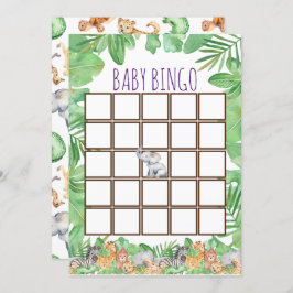 可愛いジャングルサファリ動物ベビーシャワーベビービンゴ 招待状