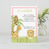 可愛いジャングルモンキーキリン生まれたばかりのライオンベビーガール 招待状 (スタンド正面)