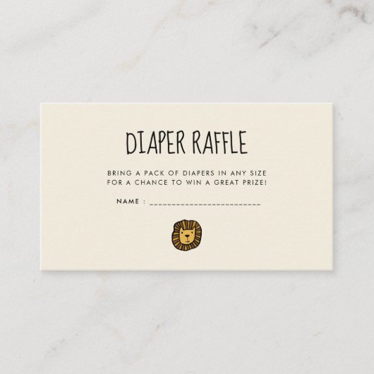 可愛いジャングルライオンベビーシャワーおむつラッフルチケット エンクロージャーカード (正面)