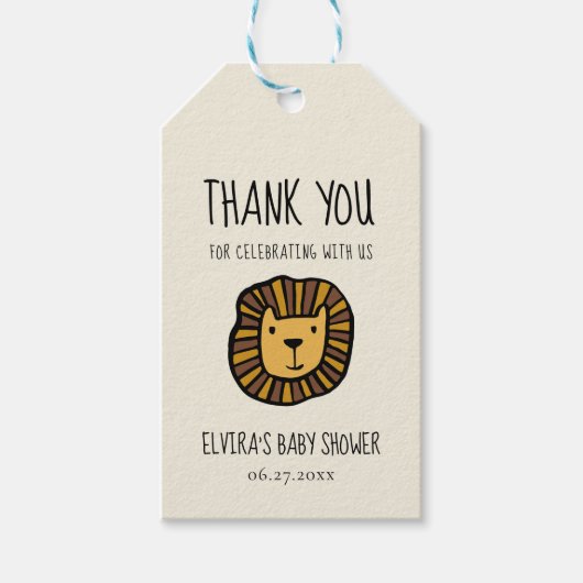 可愛いジャングルライオンベビーシャワー ギフトタグ (正面)