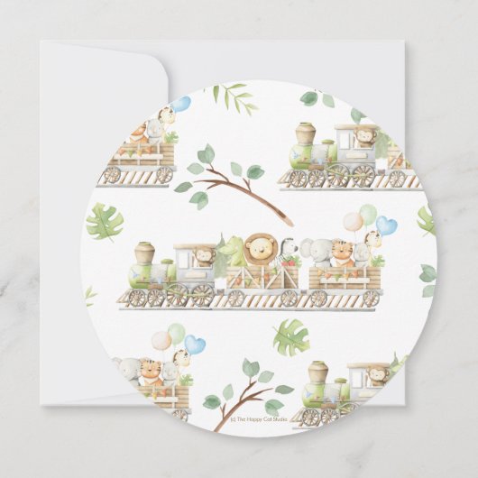 可愛いジャングル動物が緑の赤ちゃんシャワーをトレーニング 招待状 (裏面)