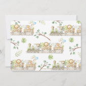 可愛いジャングル動物が緑の赤ちゃんシャワーをトレーニング 招待状 (裏面)