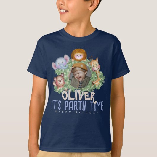 可愛いジャングル動物の写真枠 Tシャツ (正面)