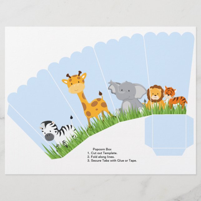 可愛いジャングル動物の少年スカロップポップコーンボックス (正面)