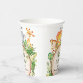 可愛いジャングル動物の緑1歳の誕生日ワイルドワン 紙コップ (右)
