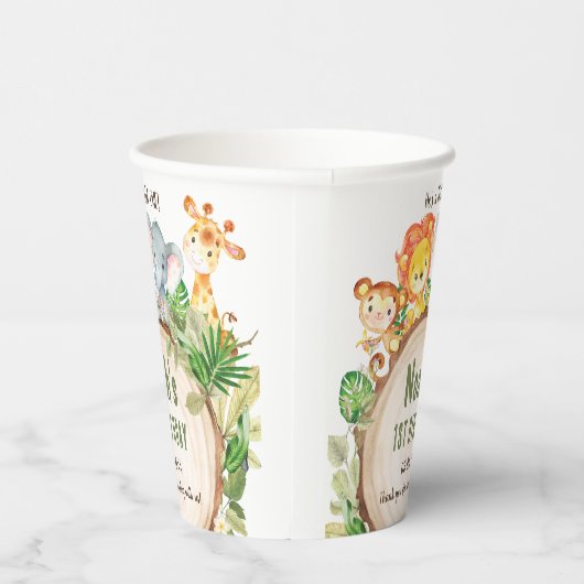 可愛いジャングル動物の緑1歳の誕生日ワイルドワン 紙コップ (右)