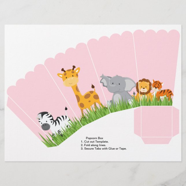 可愛いジャングル動物ガールスカロップポップコーンボックス (正面)