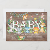 可愛いジャングル動物ガールボーイ赤ちゃんシャワー招待状 招待状 (正面)