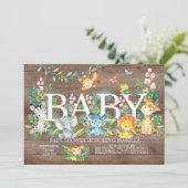 可愛いジャングル動物ガールボーイ赤ちゃんシャワー招待状 招待状 (スタンド正面)