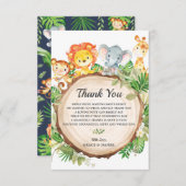 可愛いジャングル動物サファリ赤ちゃんシャワー サンキューカード (正面/裏面)