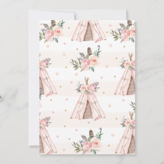 可愛いジャングル動物トライバルワイルドワン誕生日 招待状 (裏面)