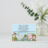 可愛いジャングル動物ブルーベビーシャワーベビー エンクロージャーカード (スタンド正面)