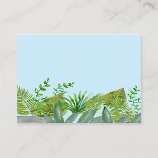 可愛いジャングル動物ブルーベビーシャワーベビー エンクロージャーカード (裏面)