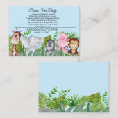 可愛いジャングル動物ブルーベビーシャワーベビー エンクロージャーカード (正面/裏面)