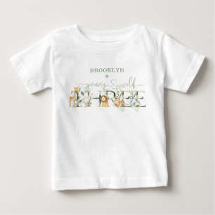 可愛いジャングル動物ヤングワイルド3歳の誕生日 ベビーTシャツ