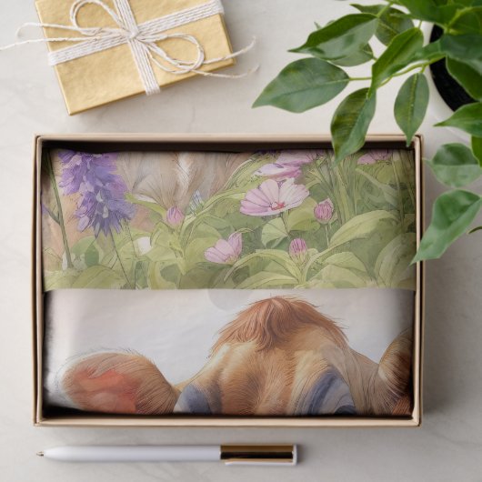 可愛いジャージー牛と子牛の野生の花のデコパージュ 薄葉紙 (ギフト)