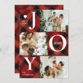 可愛いジョイ赤いタータンチェック格子写真コラージュのクリスマス シーズンカード (正面/裏面)