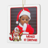 可愛いジョイ・トナカイ2写真ベビー第1回クリスマス セラミックオーナメント (左)