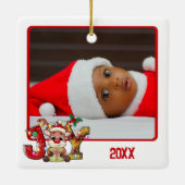 可愛いジョイ・トナカイ2写真ベビー第1回クリスマス セラミックオーナメント (裏面)