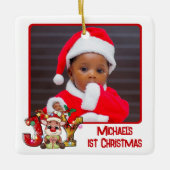 可愛いジョイ・トナカイ2写真ベビー第1回クリスマス セラミックオーナメント (正面)