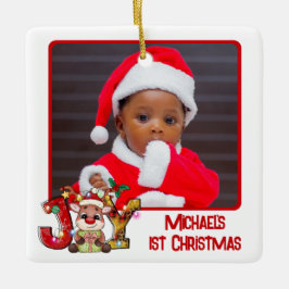 可愛いジョイ・トナカイ2写真ベビー第1回クリスマス セラミックオーナメント