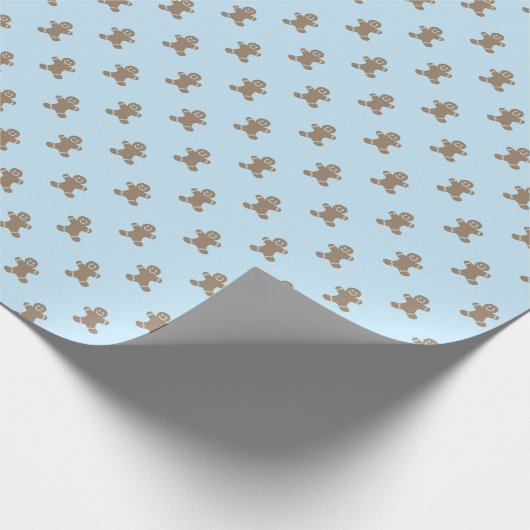 可愛いジンジャーパンのクッキーの模様がライトブルー ラッピングペーパー (角)