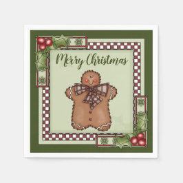 可愛いジンジャーブレッドマンとホリーメリークリスマス スタンダードカクテルナプキン