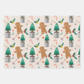 可愛いジンジャーブレッドマンキャンディーケーンクリスマス ラッピングペーパーシート (正面2)